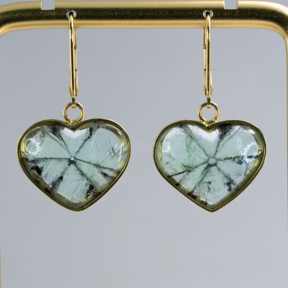 Heart-shaped Trapiche Emerald earrings