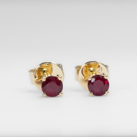 Natural Ruby Stud Earrings in 18K Yellow Gold – 0.35ct