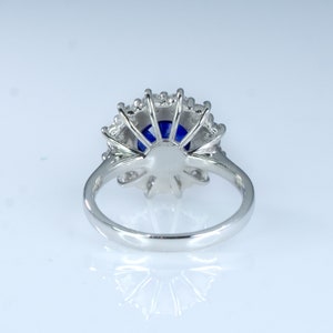 3.16ct Royal Blue Sapphire Diamond Halo Ring in Platinum image 4