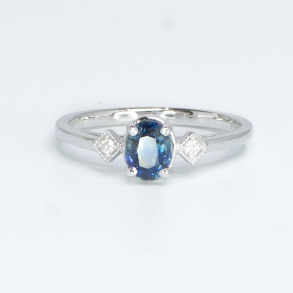 Unheated Teal Sapphire Ring Oval Teal Sapphire and Diamonds Ring
