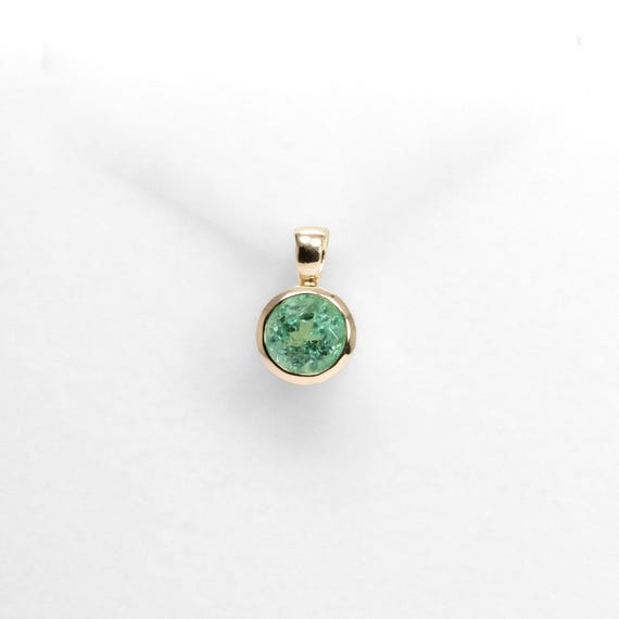 Colombian Emerald Bezel Set Pendant in 18K Yellow Gold