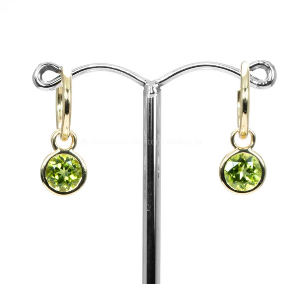 Peridot Dangle Earrings in 14K Yellow Gold – Two-Way Hoops with Removable Bezel-Set Charms