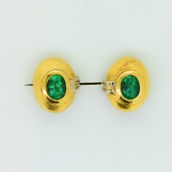 0.90 carats Natural Colombian Emerald Dome Style Stud Earrings