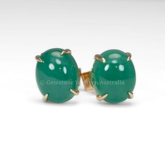 Colombian Emerald Cabochon Stud Earrings in 18K Yellow Gold