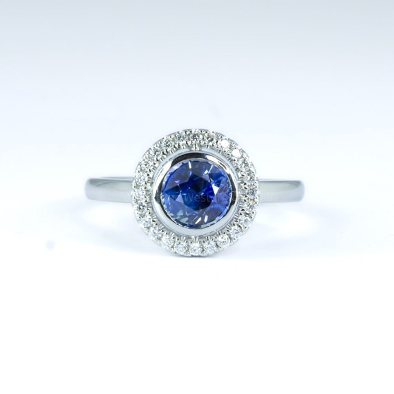 1.64ct Natural Blue Sapphire Ring | Diamond Floating Halo Ring in Platinum