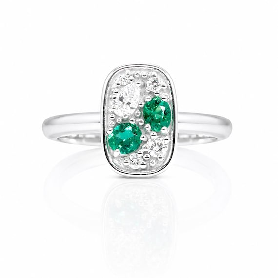 Natural Colombian Emerald & Diamond Composition Ring in Platinum