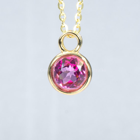 Round Pink Topaz Pendant in 14K Yellow Gold