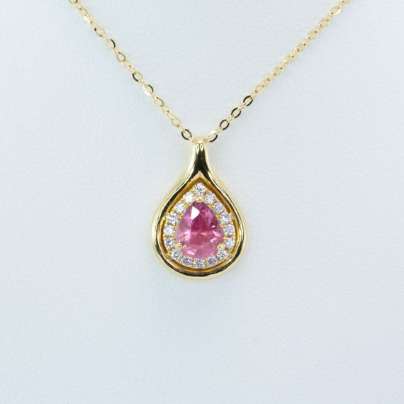 1.0 Carat Pink Sapphire and Diamonds Pendant | Natural Pink Sapphire Halo Pendant in 18K Gold