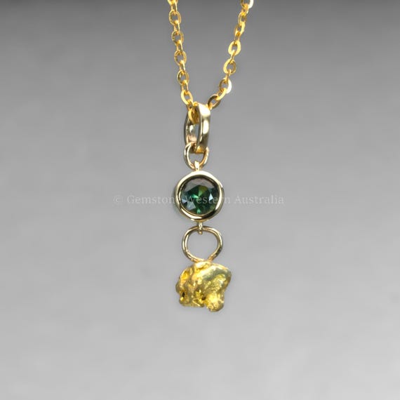 Australian Sapphire and Recycled Gold Nugget Pendant in 18K Yellow Gold | Western Australian Gold