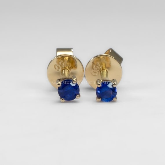 Natural Blue Sapphire Petite Stud Earrings in 18K Yellow Gold with Screw Backs