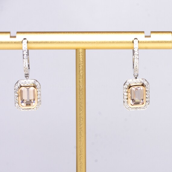 Morganite and Diamonds Dangle Earrings in 18K White Gold