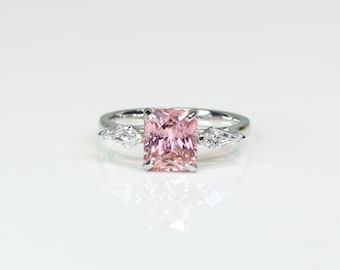 2.5 Carat Padparadscha Sapphire and Kite Diamonds Ring in Pt950