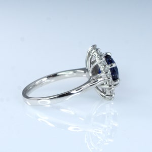 3.16ct Royal Blue Sapphire Diamond Halo Ring in Platinum image 5