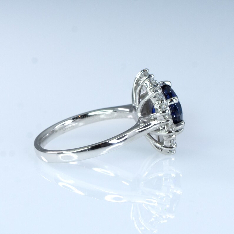3.16ct Royal Blue Sapphire Diamond Halo Ring in Platinum image 5