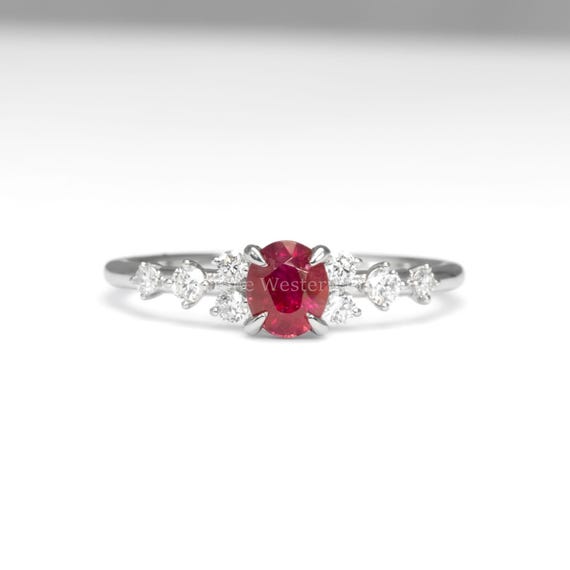 Natural Ruby and Diamond Ring in Platinum 950 - 0.55ct Oval Ruby