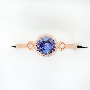 Ceylon Blue Sapphire and Diamonds Ring in Rose Gold