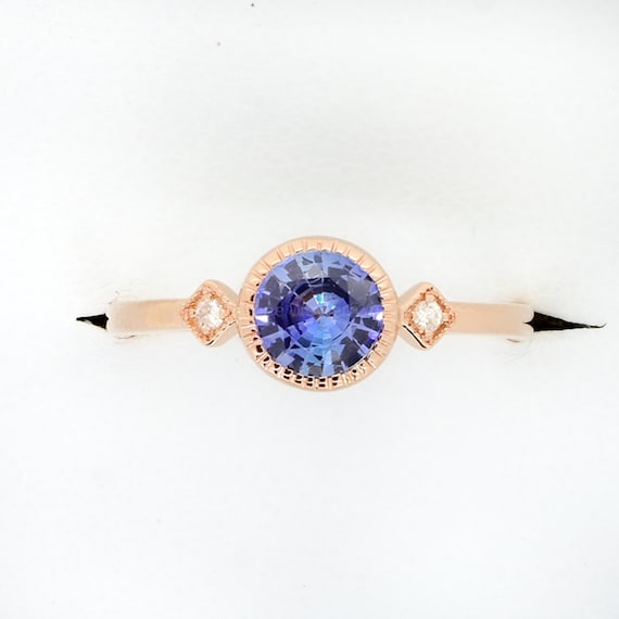 Ceylon Blue Sapphire and Diamonds Ring in Rose Gold