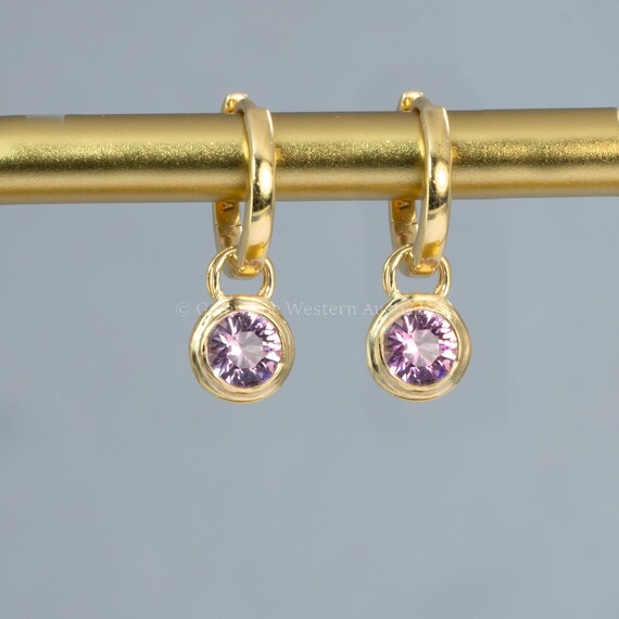 Versatile 18K Yellow Gold Hoop Earrings with Natural Pink Spinel Charms
