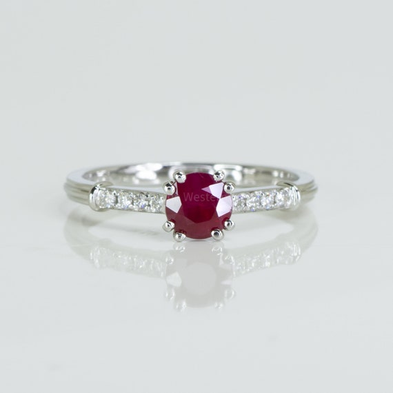Natural Round Ruby and Diamonds Ring in White Gold