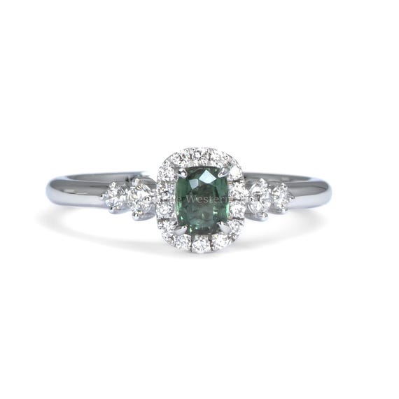 Platinum Alexandrite Ring with Diamond Halo and Side Accents