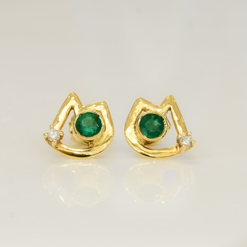 Emerald and Diamond Stud Earrings in 18K Yellow Gold Emerald and Diamond Stud Earrings in 18K Yellow Gold