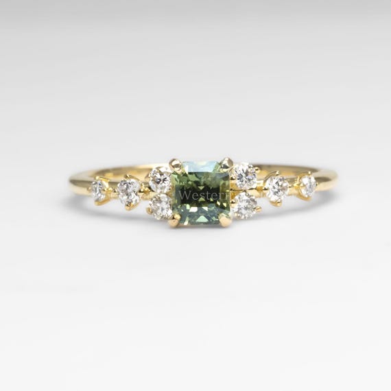 Natural Octagon Cut Alexandrite Ring 0.53ct with Diamond Accents in 18K Yellow Gold