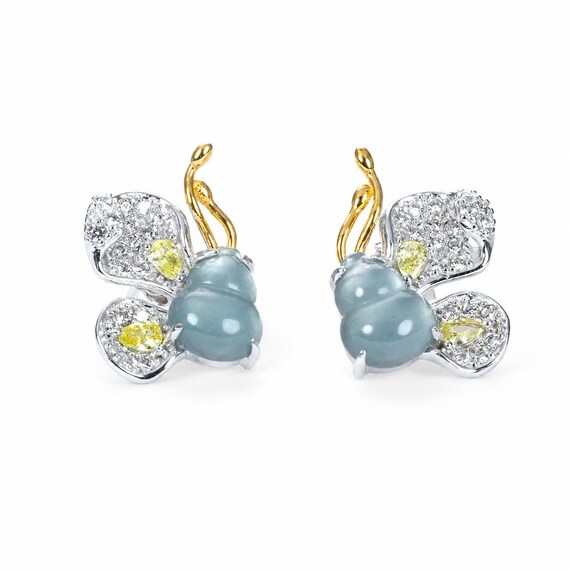 Jade Butterfly Earrings in Sterling Silver with Gemstone-Inspired Wings