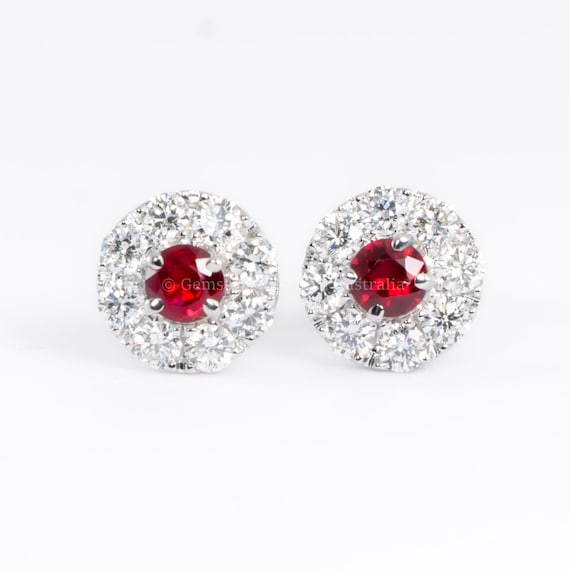 1.52ct Natural Ruby and Diamond Halo Earrings