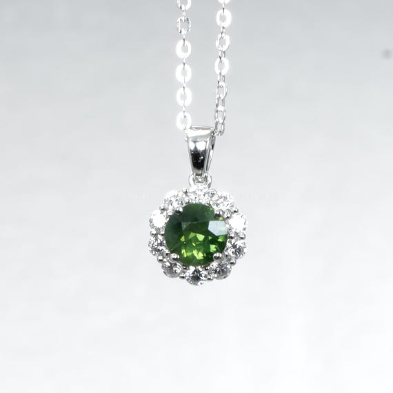 Australian Teal Green Sapphire Pendant with Moissanite Halo in Platinum 950