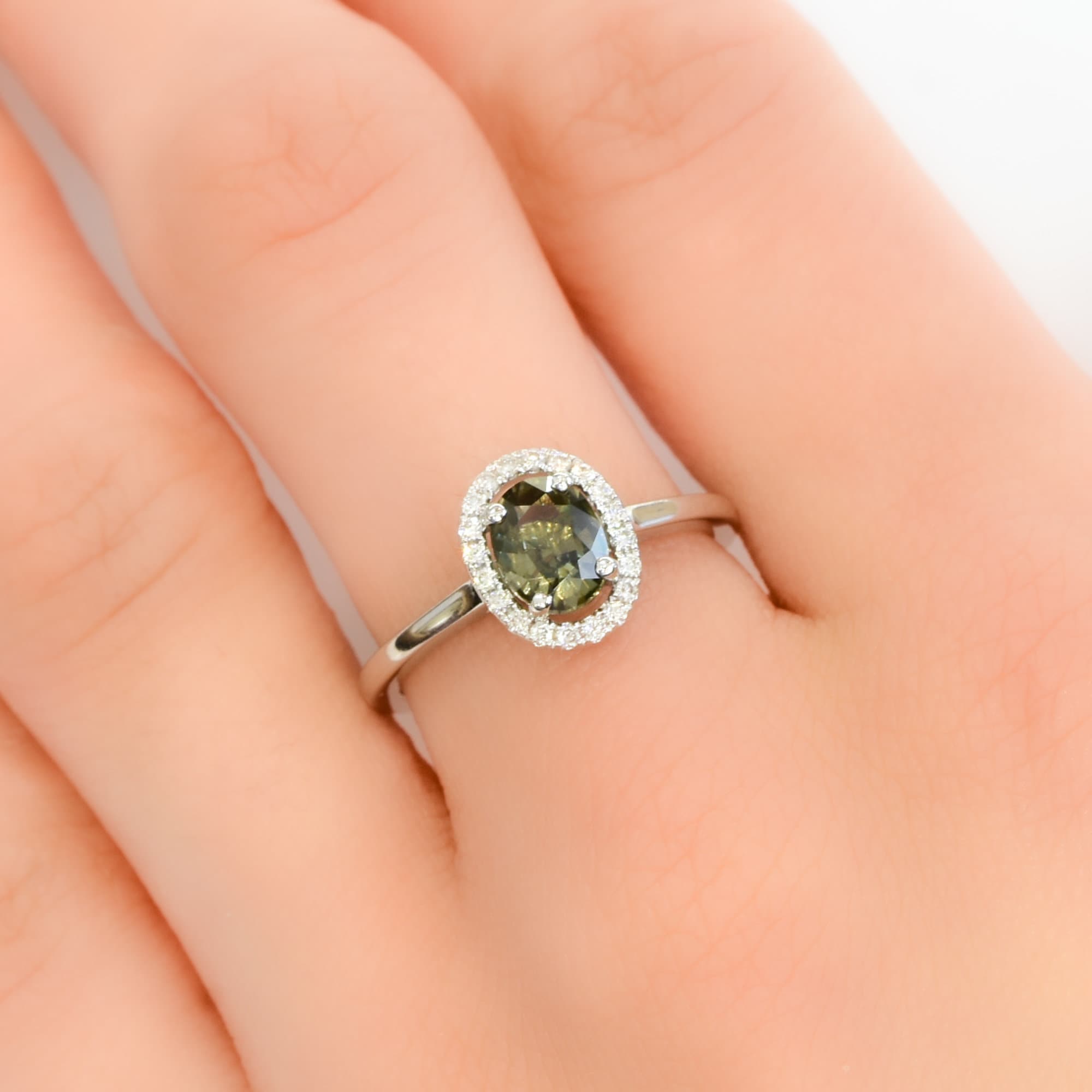 Round Blue-Green Sapphire & Diamond Ring in Yellow Gold | Borsheims