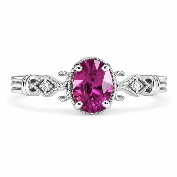 Oval-Cut Pink Sapphire and Diamond Ring in Platinum 950 with Filigree Detail