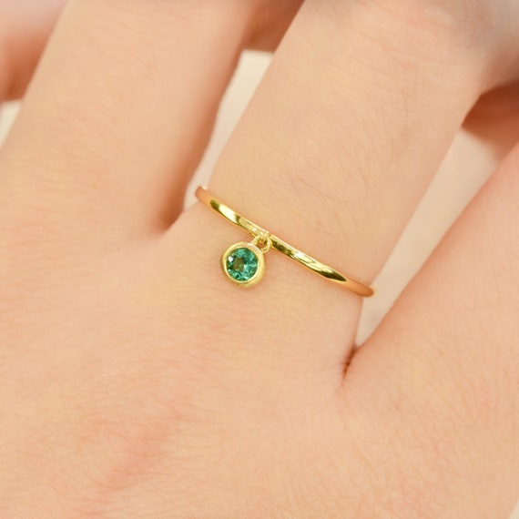 18K Gold Dangle Ring with Natural Colombian Emerald