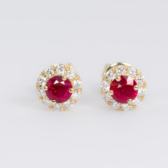 0.84 TCW Natural Ruby Stud Earrings in 18K Yellow Gold