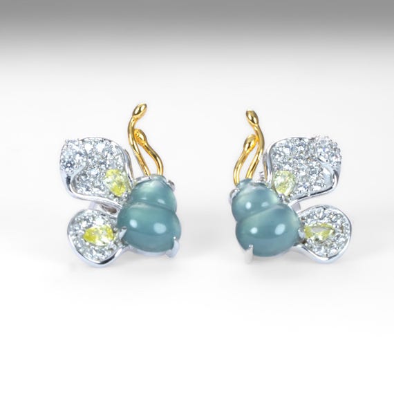Jade Butterfly Earrings in Sterling Silver with Gemstone-Inspired Wings