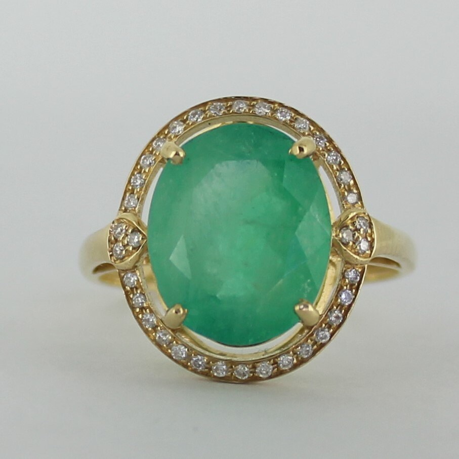 Emerald ring 18 k yellow gold Colombian emerald and 36 diamonds ring ...
