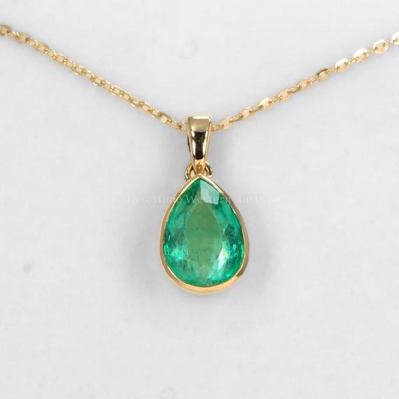 2.03ct Pear-Shaped Colombian Emerald Bezel Pendant in 18K Yellow Gold