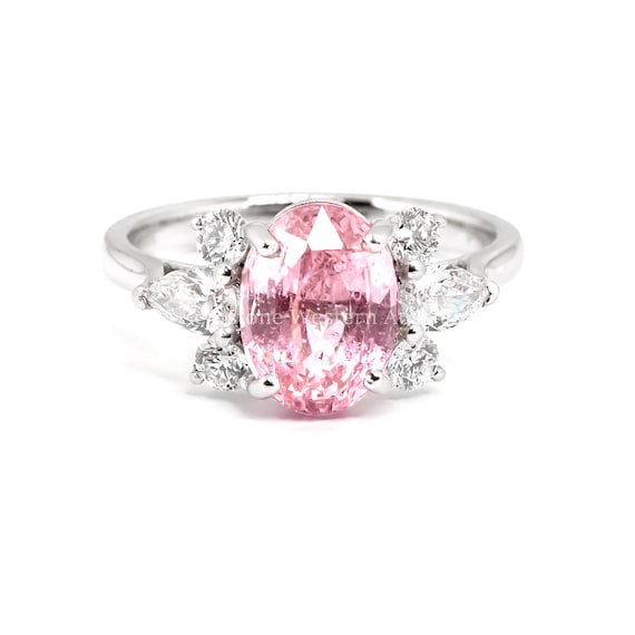4.32 carats Natural Padparadscha Sapphire Statement Ring Padparadscha and Diamonds Ring in Platinum 950