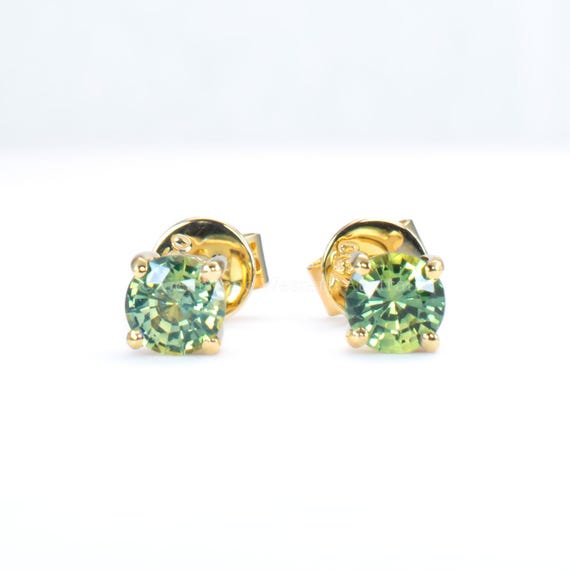 Unheated Australian Teal Sapphire Stud Earrings 0.82ct in 18K Yellow Gold