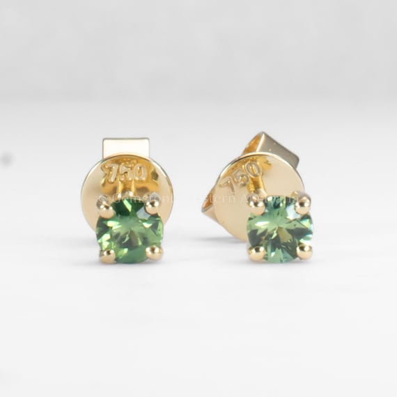 Australian Teal Sapphire Stud Earrings 0.37ct in 18K Yellow Gold