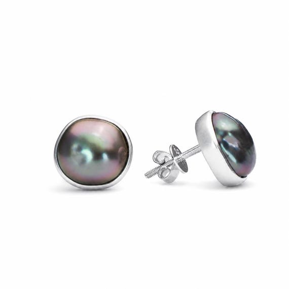 Tahitian Pearl Stud Earrings in 18K White Gold