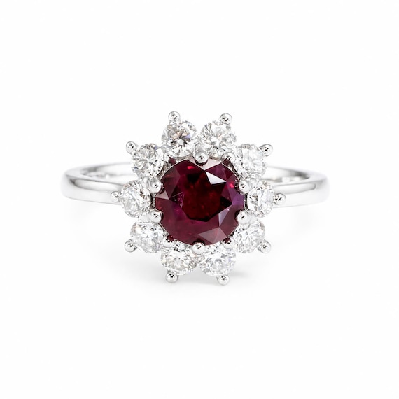 2.95ct Natural Ruby and Diamond Halo Ring in Platinum