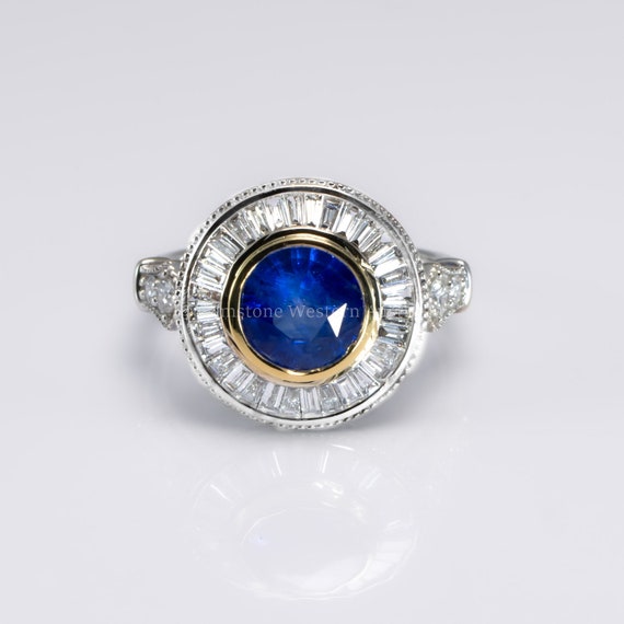 Vintage Style Natural Blue Sapphire Ring |ArtDeco Diamond Halo Ring