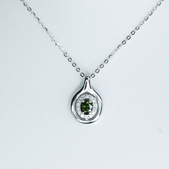 Genuine Alexandrite and Diamonds Pendant Necklace in 18K White Gold
