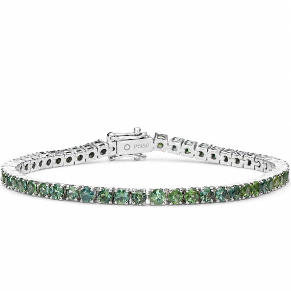 Australian Teal Sapphire Tennis Bracelet in Platinum 950