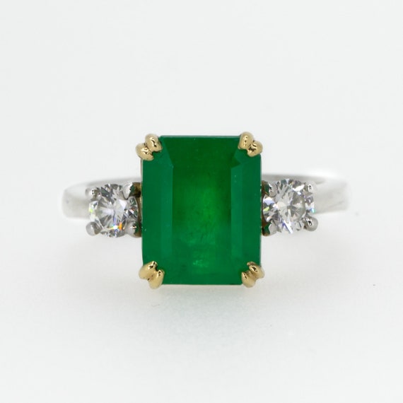 Colombian Emerald and Diamond Three Stone Ring GIA Certified