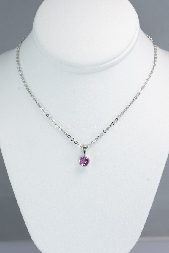 Platinum Pendant with Round Pink Sapphire | Bezel-Set Sapphire Pendant