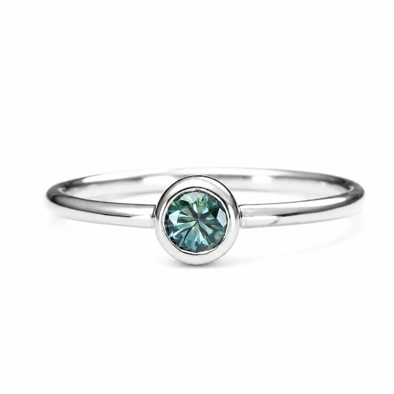 Australian Teal Sapphire Round Solitaire Ring in 9K Gold