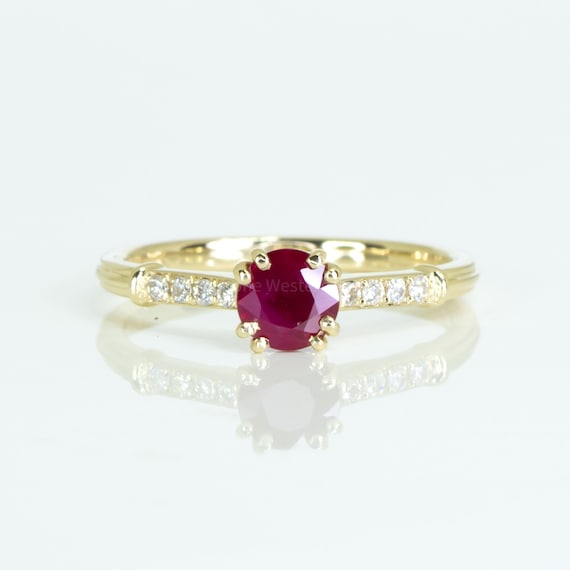 Natural Ruby and Diamonds Ring Round Ruby and Diamond Ring
