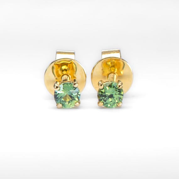 Small Teal Sapphire Earrings in 18K Yellow Gold -Australian Sapphires, 0.27ct