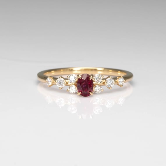 Natural Ruby & Diamond Ring in 18K Yellow Gold